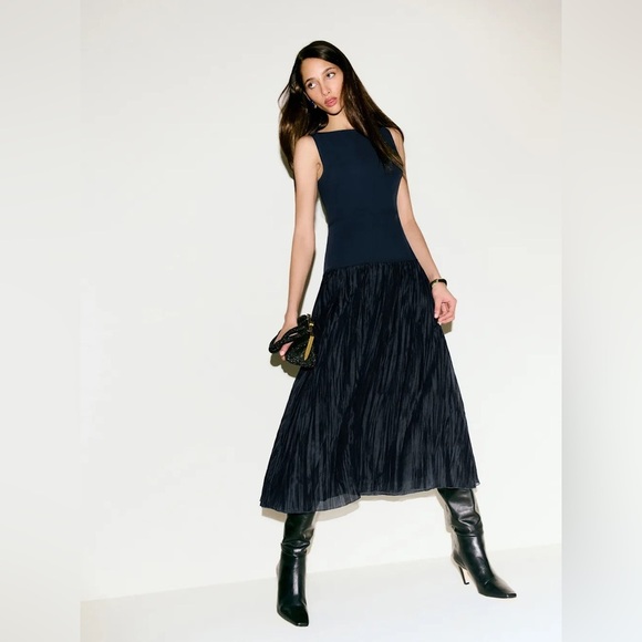 NEW Reformation Cyra Drop Waist Dress Midnight Navy Blue | US 2 UK 4 - Picture 1 of 15